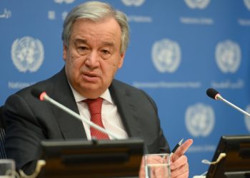 (FILES) In this file photo taken on February 4, 2020 United Nations Secretary General Antonio Guterres speaks during a press briefing at United Nations Headquarters in New York City. - UN Secretary-General Antonio Guterres on May 6, 2020 called on governments around the world to specifically take into account the billions of people with disabilities in their response to the COVID-19 pandemic. (Photo by Angela Weiss / AFP)