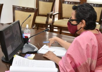 Chief Secretary, Punjab Vini Mahajan presiding over a virtual meeting of State Broadband committee at Chandigarh on April 6, 2021.