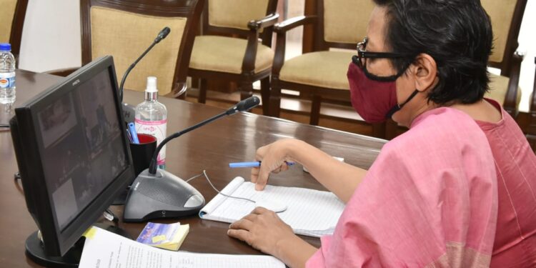 Chief Secretary, Punjab Vini Mahajan presiding over a virtual meeting of State Broadband committee at Chandigarh on April 6, 2021.