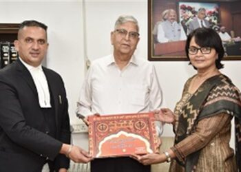 Justice Vinod K. Sharma was today presented the Coffee Table Book depicting Spiritual Journey of Guru Teg Bahadur Sahib- authored by Punjab based Lawyer Harpreet Sandhu