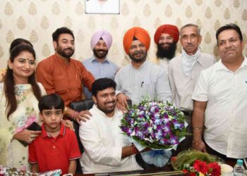 Puneet Saini Pinta taking over as Chairman of Punjab Traders Board in Chandigarh on Tuesday