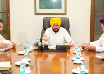 Punjab Chief Minister Charanjit Singh Channi chairing a Cabinet Meeting at CMO on Monday