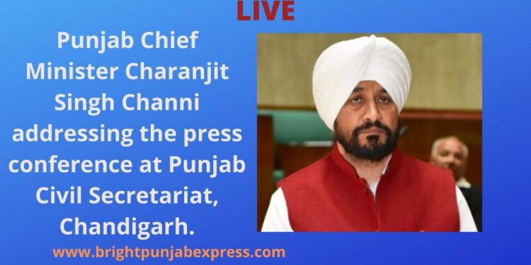 CM Charanjit Singh Channi addressing press conference at Punjab Civil Secretariat, Chandigarh