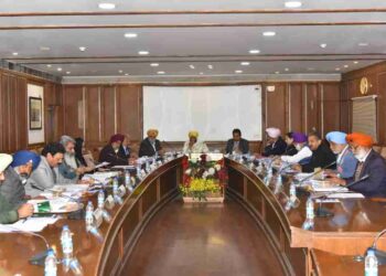 Punjab Chief Minister Charanjit Singh Channi chairing a Cabinet meeting at Punjab Bhawan on Thursday