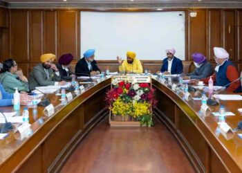 Punjab Chief Minister Charanjit Singh Channi chairing a Cabinet meeting at Punjab Bhawan on Wednesday.