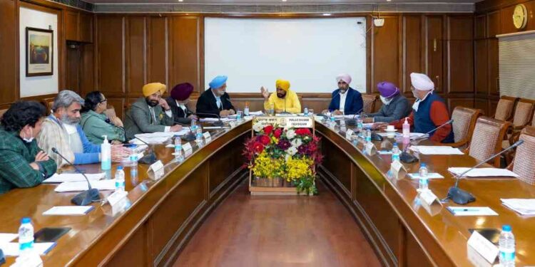 Punjab Chief Minister Charanjit Singh Channi chairing a Cabinet meeting at Punjab Bhawan on Wednesday.