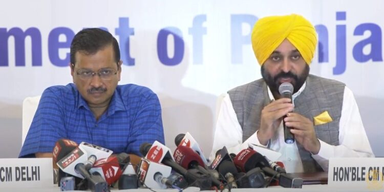 CM Bhagwant Mann and Delhi CM Arvind Kejriwal addressing Joint Press Conference