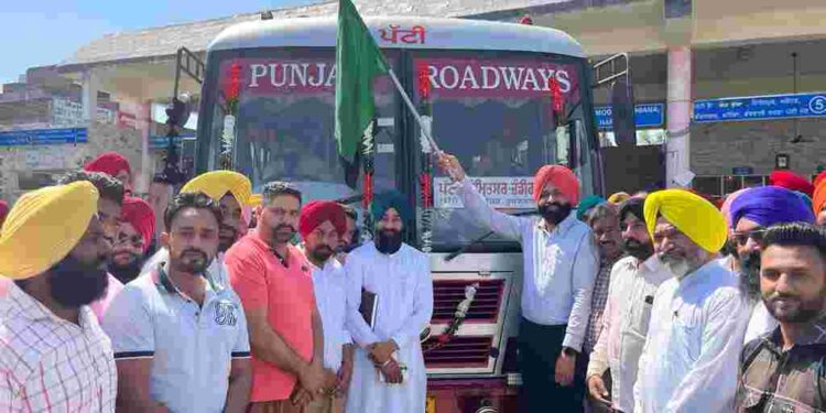 Transport Minister Laljit Singh Bhullar flags off the bus from Patti Bus Stand