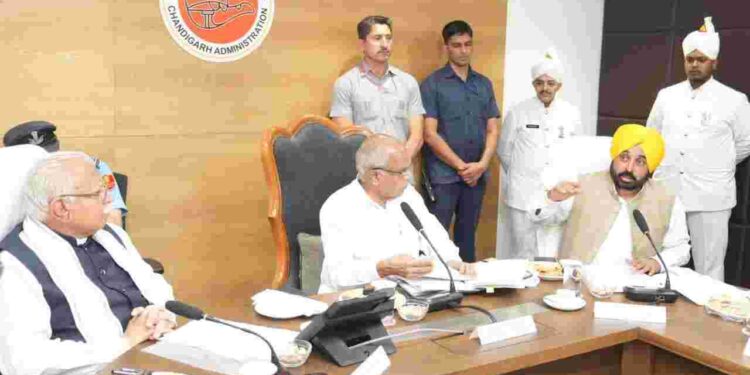 Chief Minister, who participated in a meeting with the Governor of Punjab and Administrator of Chandigarh Banwari Lal Purohit and Haryana CM Manohar Lal Khattar