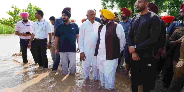 CM inspecting the water logged fields