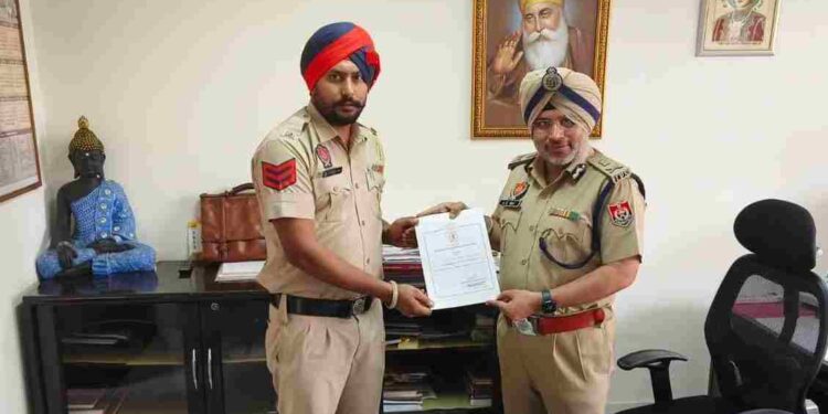 Punjab Police, Additional Director General of Police (ADGP) Traffic Amardeep Singh Rai on Monday honoured the Head Constable