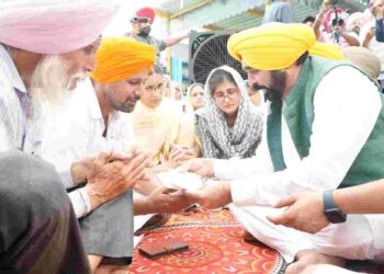 Chief Minister Bhagwant Mann on Sunday handed over cheques worth Rs 1 crore each as financial assistance to the distressed family members of the two brave hearts who had attained martyrdom on August 19 in a road accident at Leh