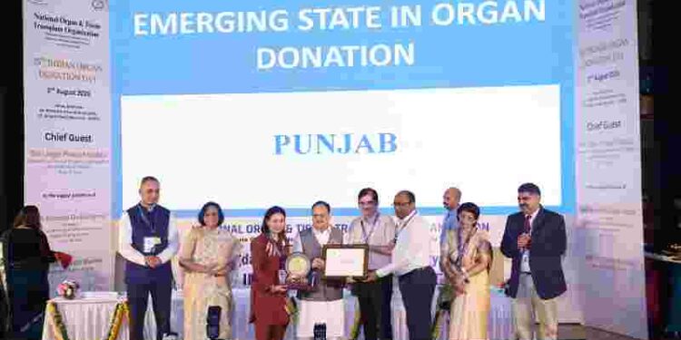 PUNJAB BAGS “EMERGING STATE IN ORGAN DONATION & TRANSPLANTATION” AWARD