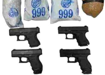 FIVE MEMBERS OF SMUGGLING MODULE HELD WITH FOUR GLOCK PISTOLS, 2KG HERION