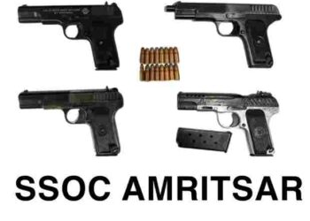 FOUR LINKED TO CROSS BORDER SMUGGLING MODULE HELD WITH 4 SOPHISTICATED PISTOLS