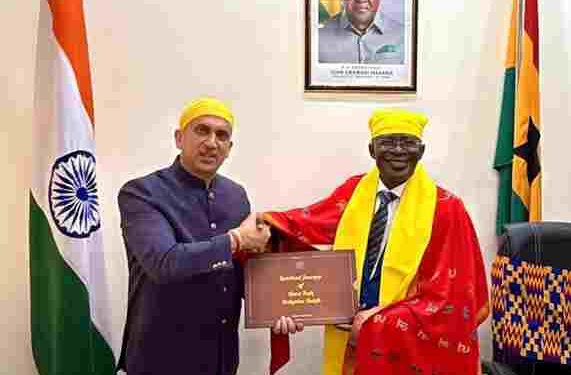 High Commissioner of Ghana to India H.E. Prof. Kwasi Obiri-Danso acknowledges book authored by Harpreet Sandhu dedicated to 350th Martyrdom Year of Sri Guru Tegh Bahadur Sahib