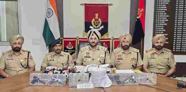 FOUR LINKED TO CROSS-BORDER SMUGGLING MODULE HELD WITH 5 PISTOLS, 2KG HEROIN AND ₹5L DRUG MONEY